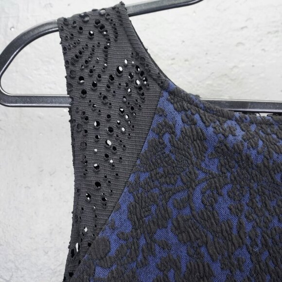 Moulinette Soeurs Larkin Dress 4 Sleeveless Black Lace Navy Sequin Anthropologie - Picture 4 of 15